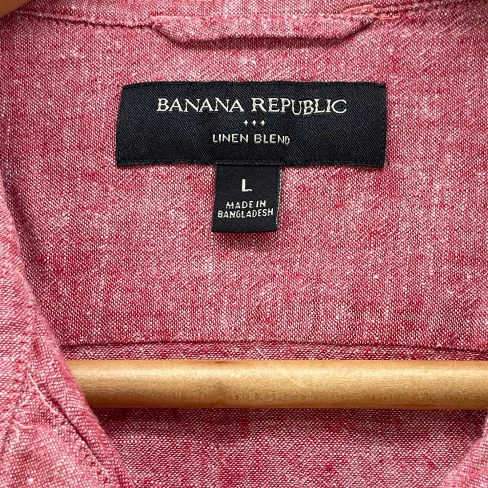 Banana Republic Mens Large Red Linen Blend Short Sleeve Button Up Shirt Pocket